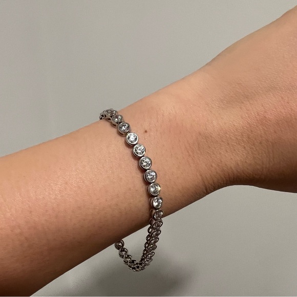 NEW Diamonique Sterling Silver Bezel Tennis Bracelet - Picture 3 of 10